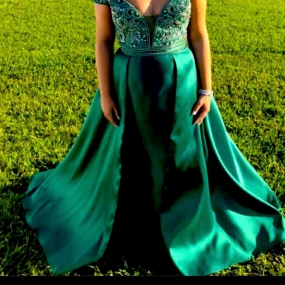 Rachel allan Emerald green pageant prom gown 8 - Picture 6 of 9